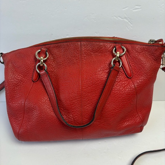 Coach Kelsey Red Pebbled Leather Shoulder Bag Satchel Purse Crossbody - Picture 6 of 16
